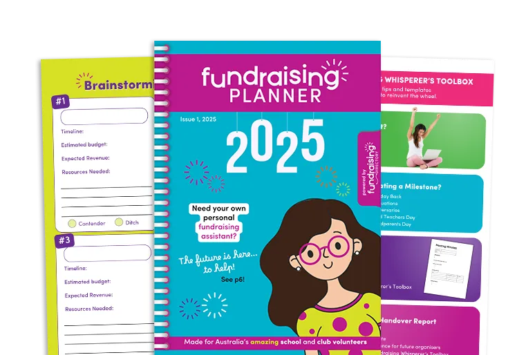 Fundraising planner cover page and two inner pages